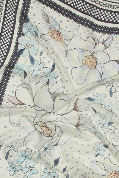 NAVY BLUE FLORAL PATTERN WOOL/SILK SHAWL 3
