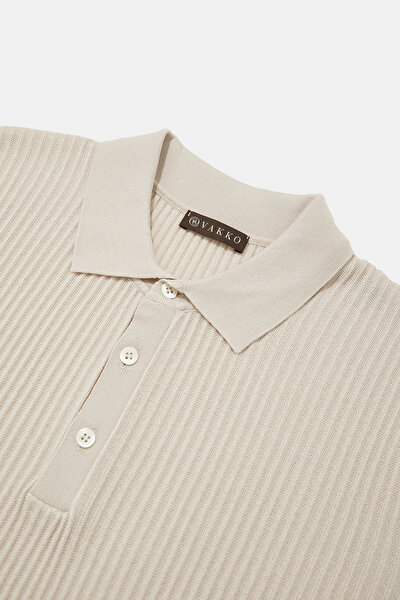 STONE COLOR POLO NECK SHORT SLEEVE TSHIRT 3