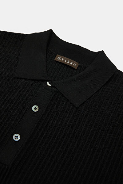 BLACK POLO NECK SHORT SLEEVE TSHIRT 3