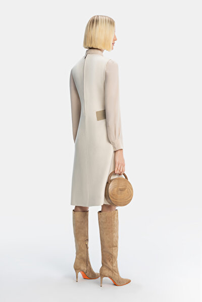 BEIGE SLEEVELESS MIDI DRESS 3