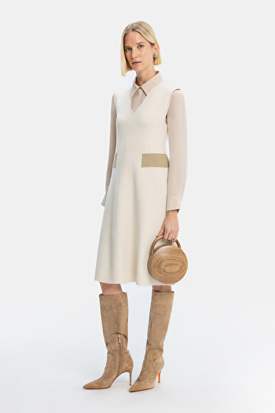 BEIGE SLEEVELESS MIDI DRESS 4