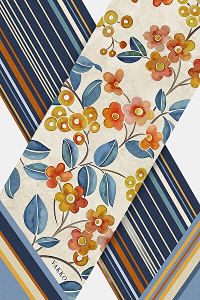 NAVY BLUE FLORAL PATTERN TWILL FOULARD 3