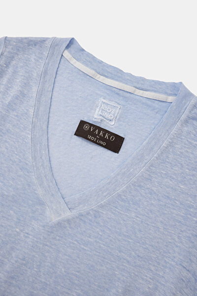 BLUE V NECK SHORT SLEEVE TSHIRT 3
