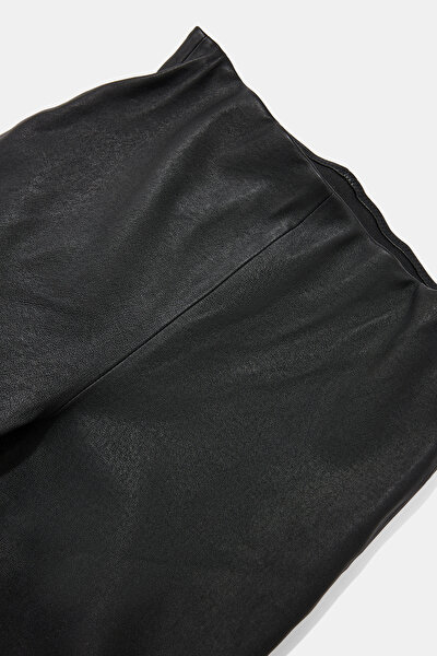 BLACK STRAİGHT CUT LEATHER TROUSERS 3