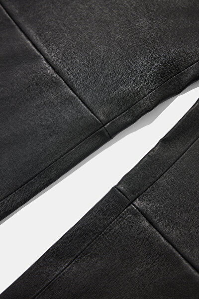 BLACK STRAİGHT CUT LEATHER TROUSERS 4