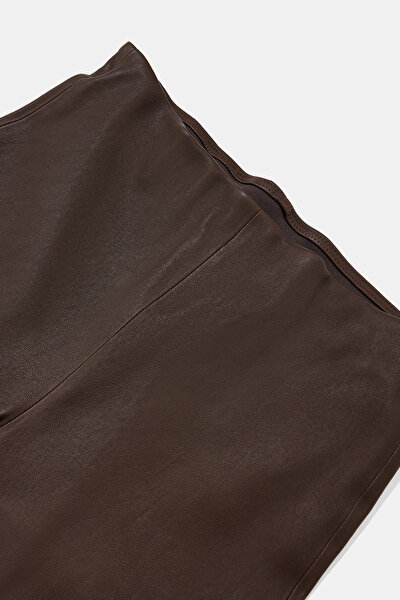 BROWN STRAİGHT CUT LEATHER TROUSERS 3