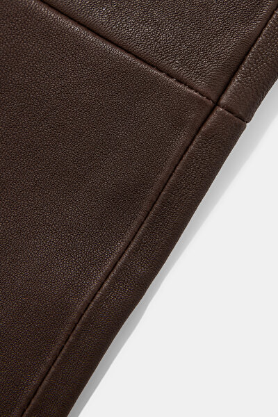 BROWN STRAİGHT CUT LEATHER TROUSERS 4