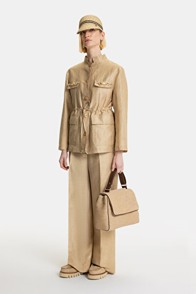 BEIGE UPRIGHT COLLAR JACKET 4