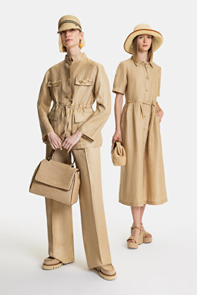 BEIGE UPRIGHT COLLAR JACKET 14