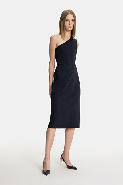 NAVY BLUE ONE SHOULDER DRESS 4