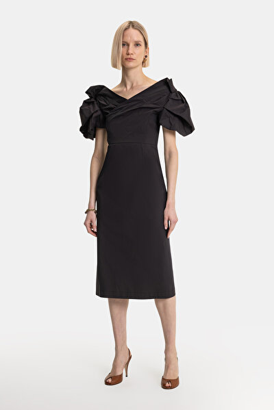 DARK BROWN OFF THE SHOULDER DRESS 5