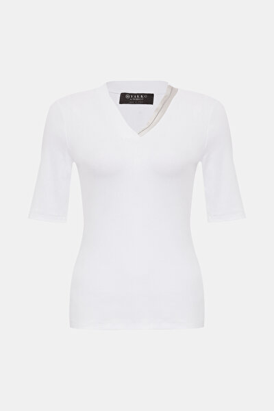 BEIGE V NECK SHORT SLEEVE TSHIRT 5