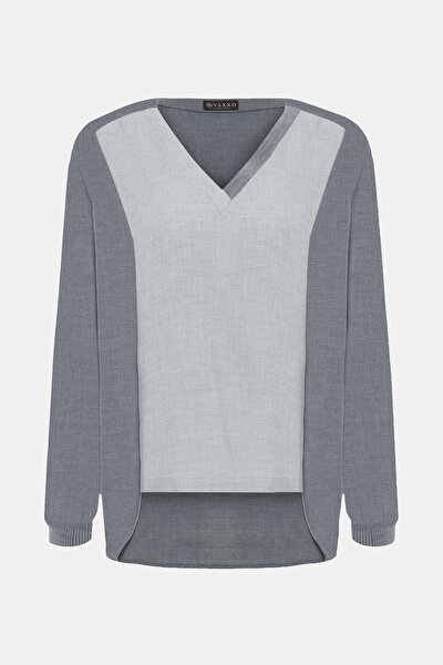 LIGHT GREY V NECK LONG SLEEVE BLOUSE 5
