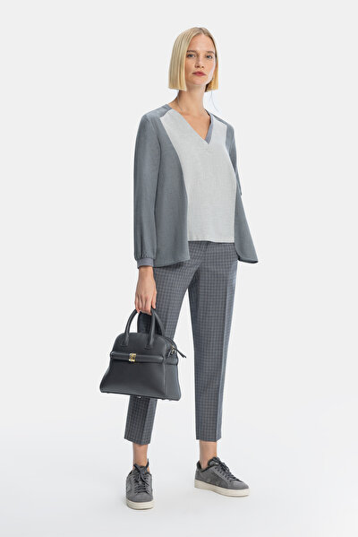 LIGHT GREY V NECK LONG SLEEVE BLOUSE 3