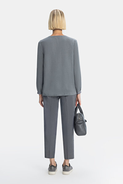 LIGHT GREY V NECK LONG SLEEVE BLOUSE 4