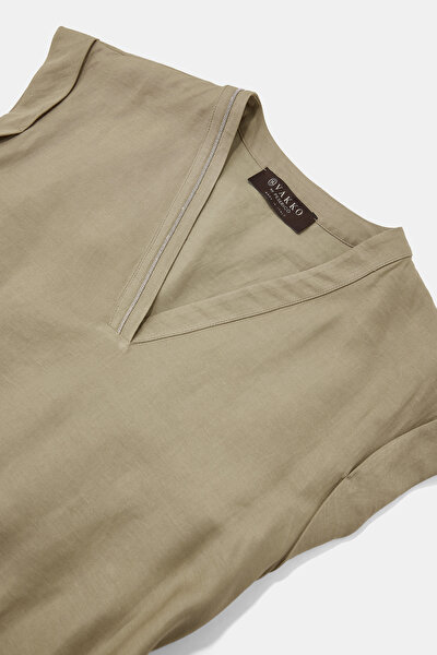 KHAKI SLEEVELESS MIDI DRESS 3
