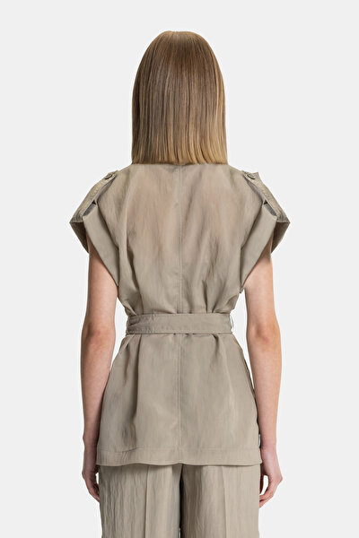 KHAKI SHAWL COLLAR VEST 3