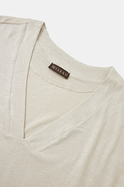 BEIGE V NECK OFF THE SHOULDER TSHIRT 3