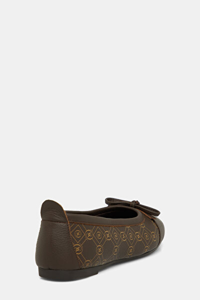 BEIGE MONOGRAM LEATHER FLAT SHOES 3