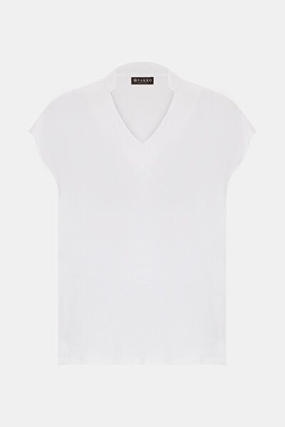 WHITE V NECK OFF THE SHOULDER TSHIRT 4