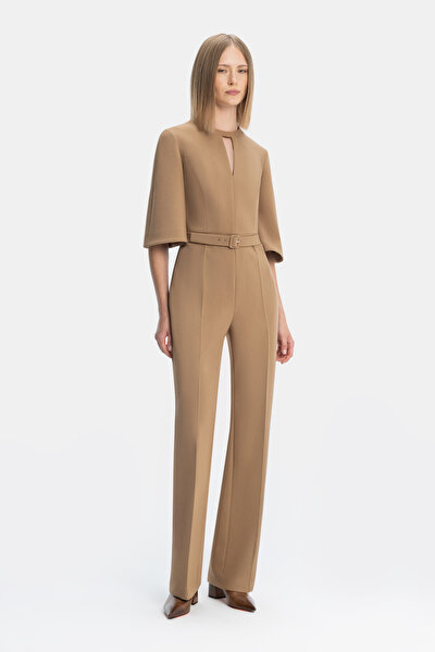 CAMEL CLEAVAGE 3/4 SLEEVES JUMPSUIT 4