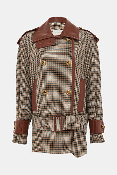 BEIGE CHECK TRENCH COAT 3