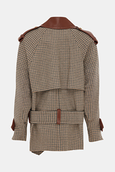BEIGE CHECK TRENCH COAT 4