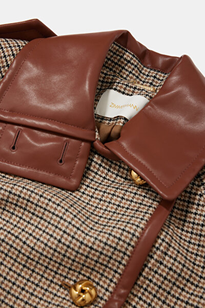 BEIGE CHECK TRENCH COAT 5