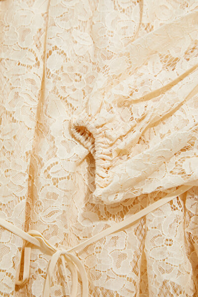 CREAM LACY MİDİ DRESS 4