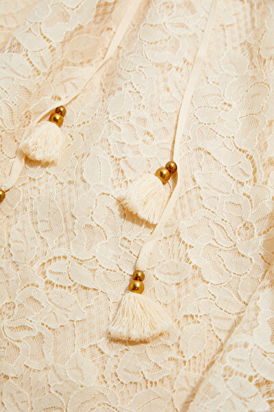 CREAM LACY MİDİ DRESS 5