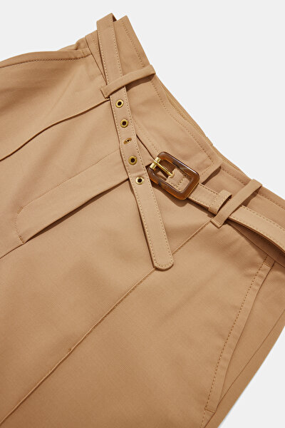 BEİGE WİDE LEG WOOL TROUSERS 3