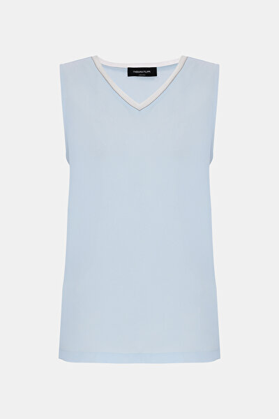 BLUE V NECK SLEEVELESS BLOUSE 5