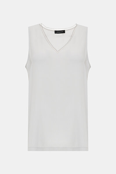 LIGHT GREY V NECK SLEEVELESS BLOUSE 4