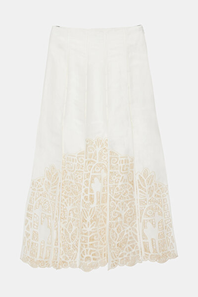 CREAM EMBROIDERED LINEN SKIRT 3
