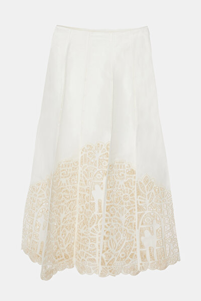 CREAM EMBROIDERED LINEN SKIRT 4