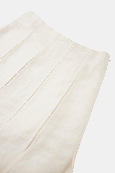 CREAM EMBROIDERED LINEN SKIRT 5