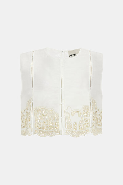 CREAM EMBROIDERED SLEEVELESS BLOUSE 3