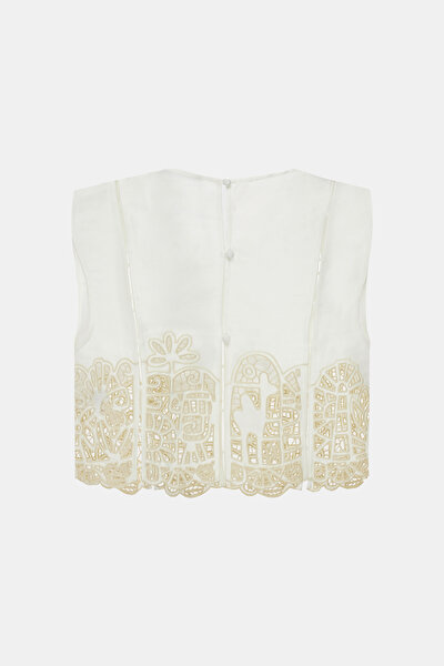 CREAM EMBROIDERED SLEEVELESS BLOUSE 4