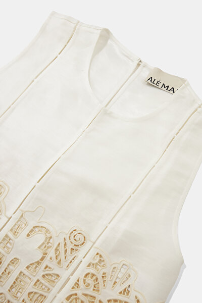 CREAM EMBROIDERED SLEEVELESS BLOUSE 5