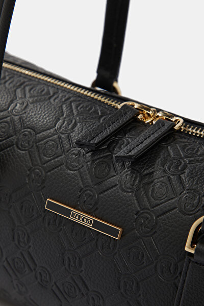 BLACK MONOGRAM LEATHER BAG 4