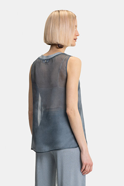 GREY BASIC / ROUND NECKLINE SLEEVELESS BLOUSE 3