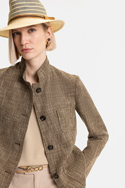 BEIGE MANDARIN COLLAR JACKET 3