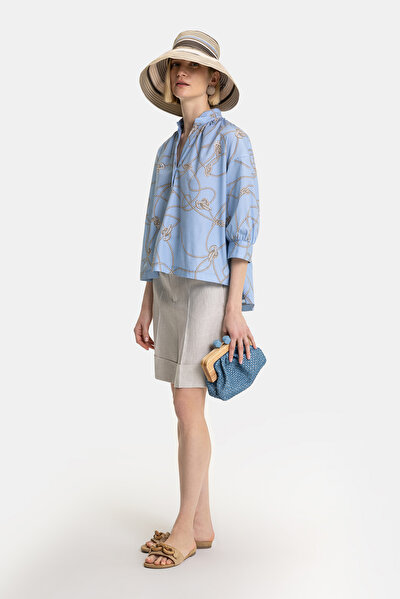 BEIGE MANDARIN COLLAR 3/4 SLEEVES BLOUSE 5