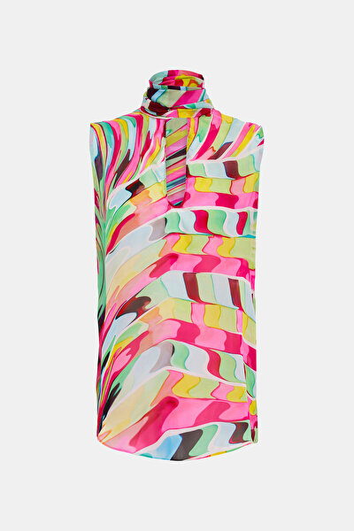 GREEN UPRIGHT COLLAR SLEEVELESS BLOUSE 8