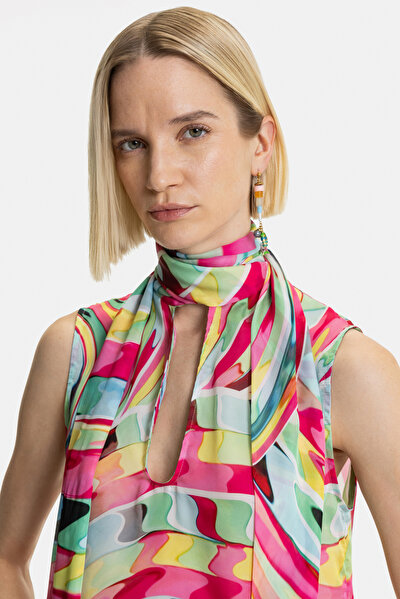 GREEN UPRIGHT COLLAR SLEEVELESS BLOUSE 4