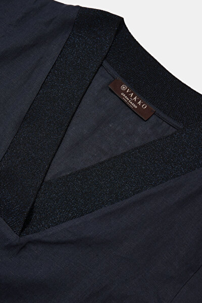 NAVY BLUE V NECK SHORT SLEEVE BLOUSE 8