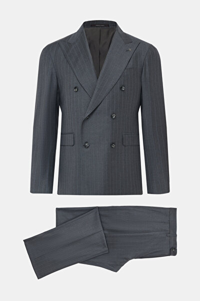 GREY SURPLICE NECKLINE (CROSS-OVER NECKLINE) WOOL SUIT 8