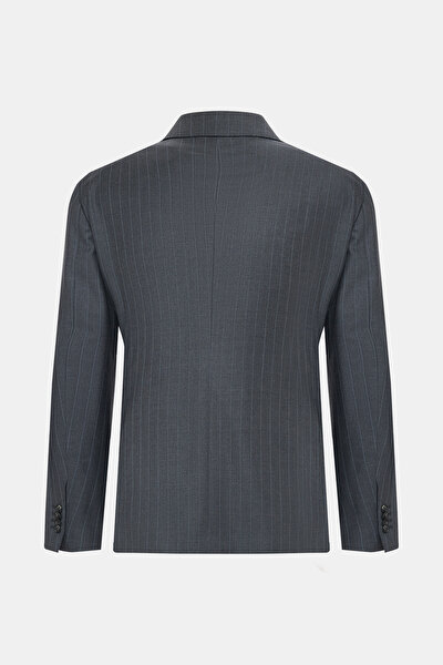 GREY SURPLICE NECKLINE (CROSS-OVER NECKLINE) WOOL SUIT 9