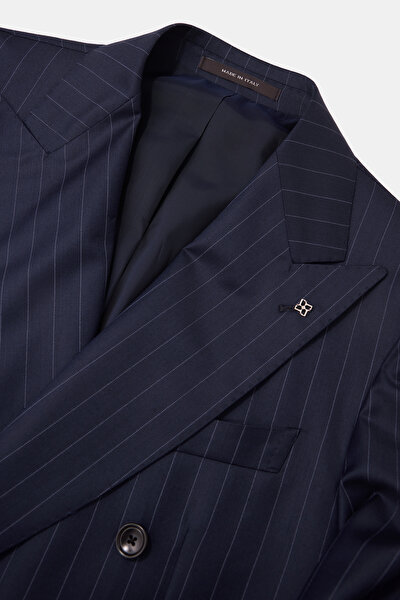 NAVY BLUE SURPLICE NECKLINE (CROSS-OVER NECKLINE) WOOL SUIT 9