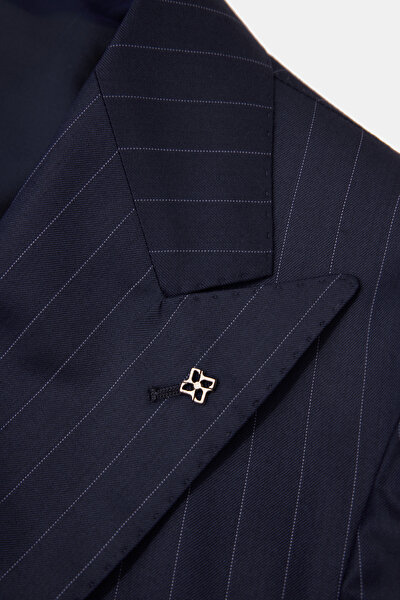 NAVY BLUE SURPLICE NECKLINE (CROSS-OVER NECKLINE) WOOL SUIT 10